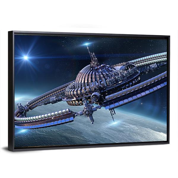 Spaceship With Dome Core And Gravitation Wheel Canvas Wall Art-3 Horizontal-Gallery Wrap-25" x 16"-Tiaracle