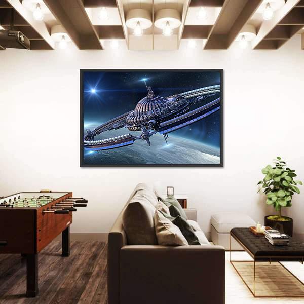 Spaceship With Dome Core And Gravitation Wheel Canvas Wall Art-3 Horizontal-Gallery Wrap-25" x 16"-Tiaracle