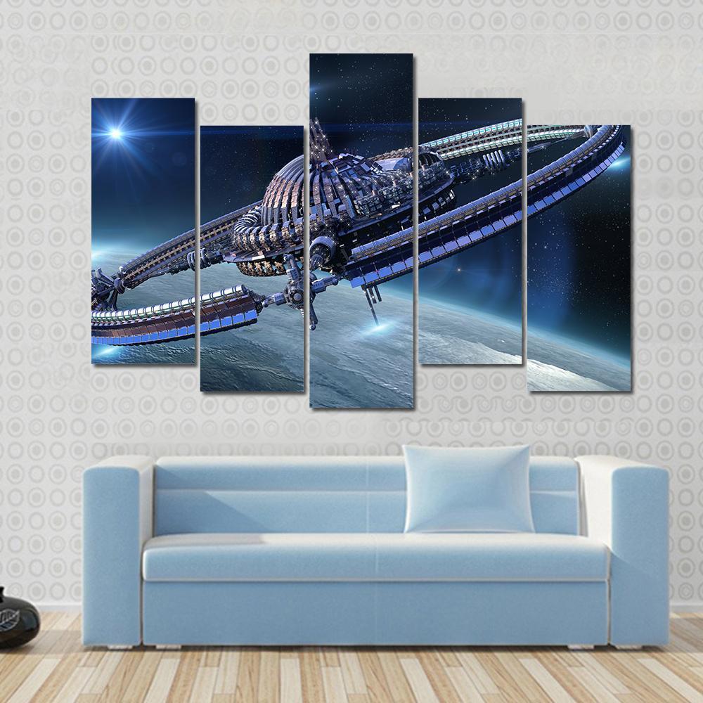Spaceship With Dome Core And Gravitation Wheel Canvas Wall Art-4 Pop-Gallery Wrap-50" x 32"-Tiaracle