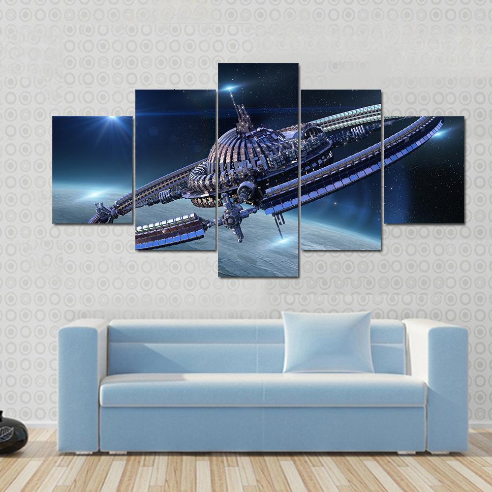 Spaceship With Dome Core And Gravitation Wheel Canvas Wall Art-5 Star-Gallery Wrap-62" x 32"-Tiaracle