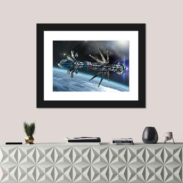 Spaceship With Warp Drive Canvas Wall Art-1 Piece-Framed Print-20" x 16"-Tiaracle