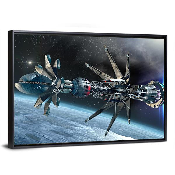 Spaceship With Warp Drive Canvas Wall Art-3 Horizontal-Gallery Wrap-25" x 16"-Tiaracle