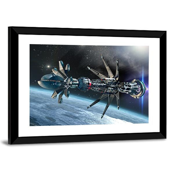 Spaceship With Warp Drive Canvas Wall Art-3 Horizontal-Gallery Wrap-25" x 16"-Tiaracle