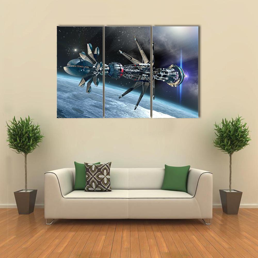 Spaceship With Warp Drive Canvas Wall Art-3 Horizontal-Gallery Wrap-37" x 24"-Tiaracle