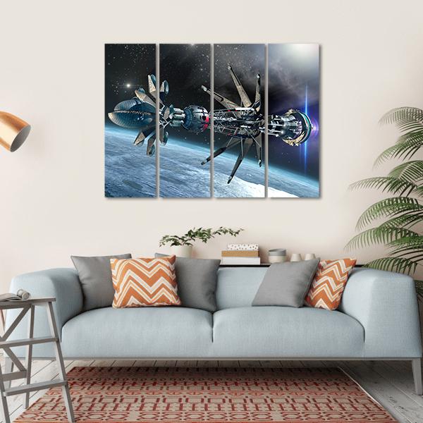 Spaceship With Warp Drive Canvas Wall Art-4 Horizontal-Gallery Wrap-34" x 24"-Tiaracle