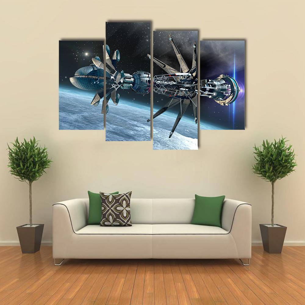 Spaceship With Warp Drive Canvas Wall Art-4 Pop-Gallery Wrap-50" x 32"-Tiaracle