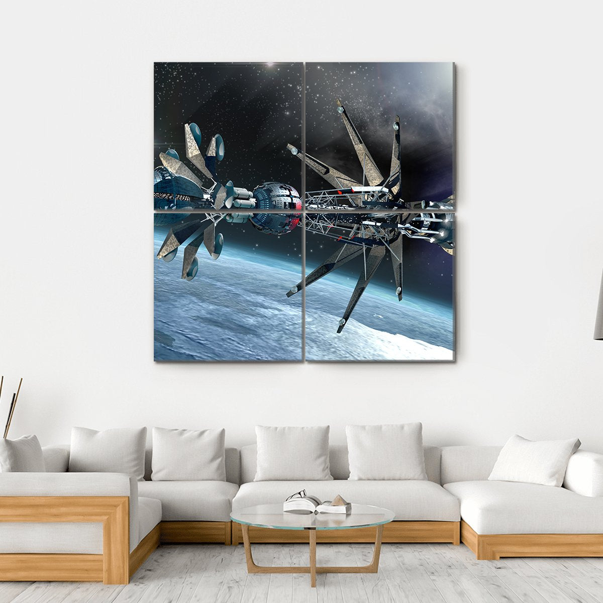 Spaceship With Warp Drive Canvas Wall Art-4 Horizontal-Gallery Wrap-34" x 24"-Tiaracle