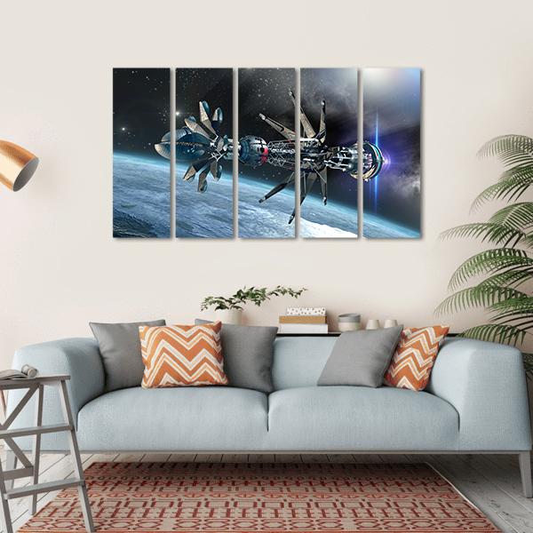 Spaceship With Warp Drive Canvas Wall Art-5 Horizontal-Gallery Wrap-22" x 12"-Tiaracle