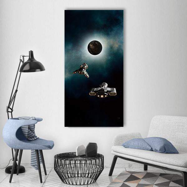 Spaceships Approaching Alien Planet Vertical Canvas Wall Art-1 Vertical-Gallery Wrap-12" x 24"-Tiaracle