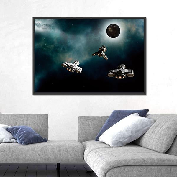 Spaceships Approaching Alien Planet Vertical Canvas Wall Art-3 Vertical-Gallery Wrap-12" x 25"-Tiaracle