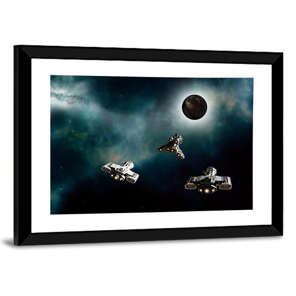 Spaceships Approaching Alien Planet Vertical Canvas Wall Art-3 Vertical-Gallery Wrap-12" x 25"-Tiaracle