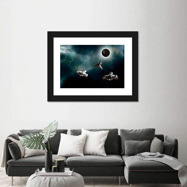 Spaceships Approaching Alien Planet Vertical Canvas Wall Art-3 Vertical-Gallery Wrap-12" x 25"-Tiaracle