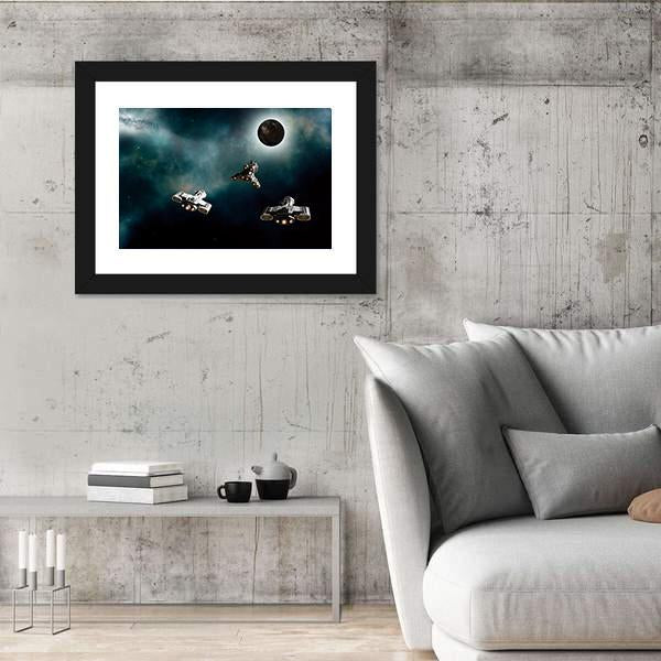 Spaceships Approaching Alien Planet Vertical Canvas Wall Art-3 Vertical-Gallery Wrap-12" x 25"-Tiaracle