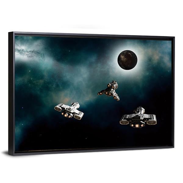 Spaceships Approaching Alien Planet Vertical Canvas Wall Art-3 Vertical-Gallery Wrap-12" x 25"-Tiaracle