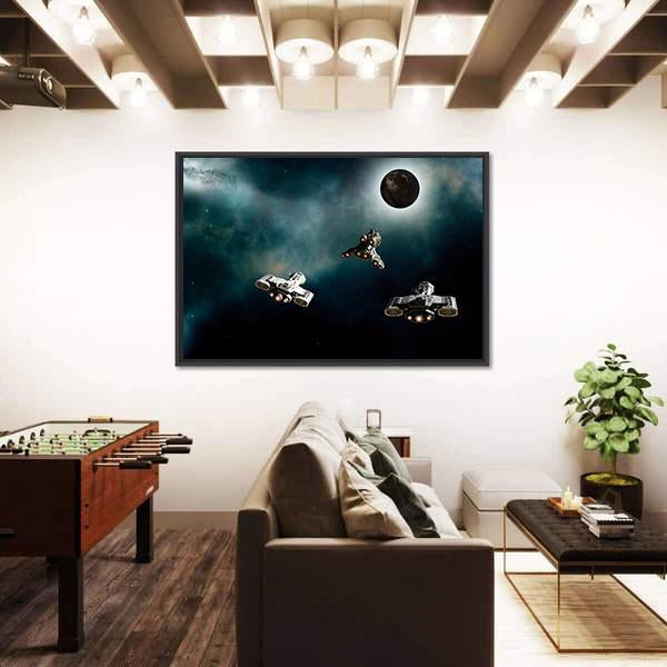 Spaceships Approaching Alien Planet Vertical Canvas Wall Art-3 Vertical-Gallery Wrap-12" x 25"-Tiaracle