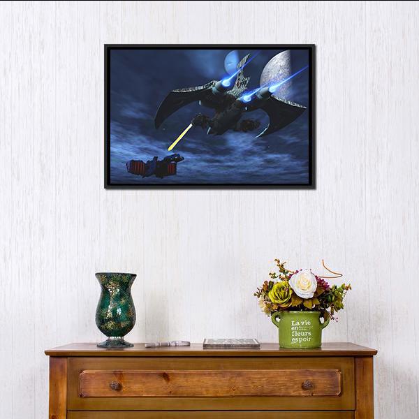 Spaceships War In Space Panoramic Canvas Wall Art-1 Piece-36" x 12"-Tiaracle