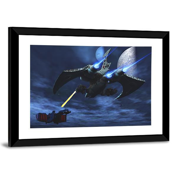 Spaceships War In Space Panoramic Canvas Wall Art-1 Piece-36" x 12"-Tiaracle