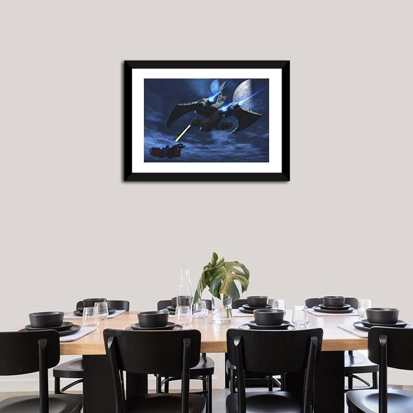 Spaceships War In Space Panoramic Canvas Wall Art-1 Piece-36" x 12"-Tiaracle