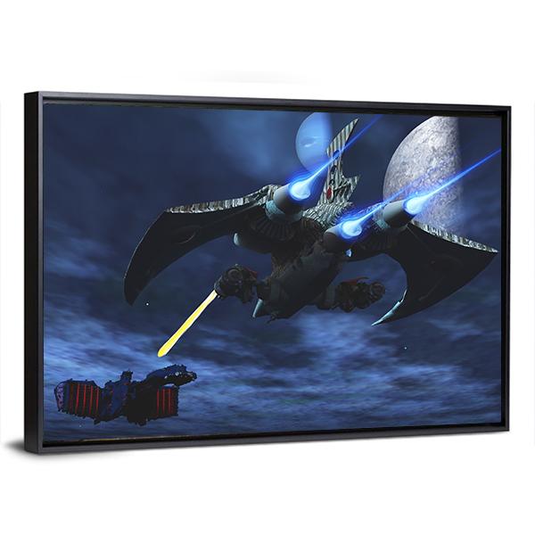 Spaceships War In Space Panoramic Canvas Wall Art-1 Piece-36" x 12"-Tiaracle