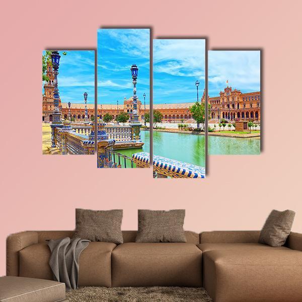 Spain Square In Seville Spain Canvas Wall Art-4 Pop-Gallery Wrap-50" x 32"-Tiaracle