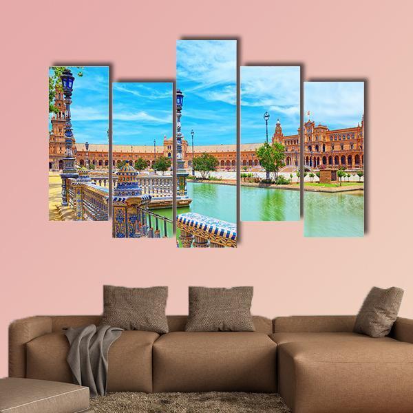 Spain Square In Seville Spain Canvas Wall Art-5 Pop-Gallery Wrap-47" x 32"-Tiaracle
