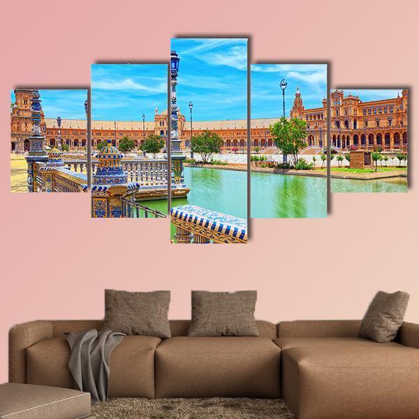 Spain Square In Seville Spain Canvas Wall Art-5 Star-Gallery Wrap-62" x 32"-Tiaracle