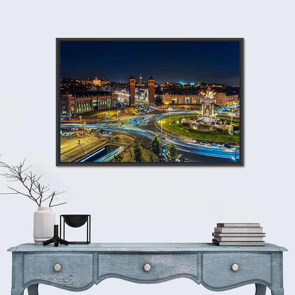 Spanish Square At Night Canvas Wall Art-1 Piece-Floating Frame-24" x 16"-Tiaracle
