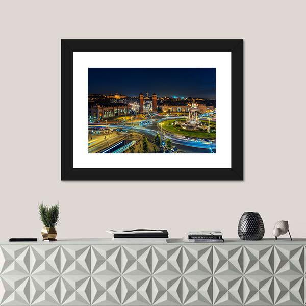 Spanish Square At Night Canvas Wall Art-1 Piece-Framed Print-20" x 16"-Tiaracle