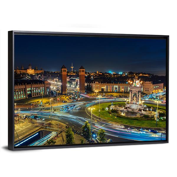 Spanish Square At Night Canvas Wall Art-3 Horizontal-Gallery Wrap-25" x 16"-Tiaracle