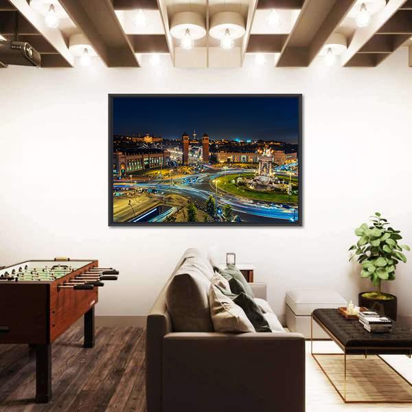 Spanish Square At Night Canvas Wall Art-3 Horizontal-Gallery Wrap-25" x 16"-Tiaracle