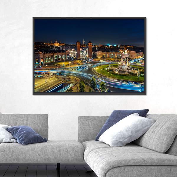 Spanish Square At Night Canvas Wall Art-3 Horizontal-Gallery Wrap-25" x 16"-Tiaracle