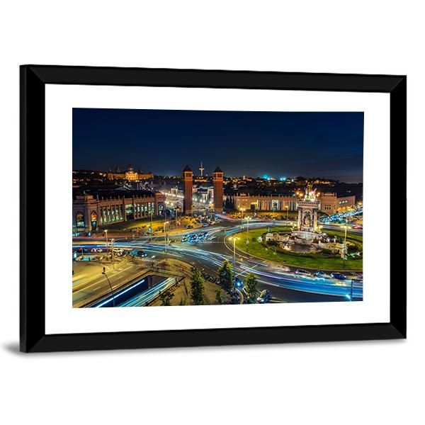 Spanish Square At Night Canvas Wall Art-3 Horizontal-Gallery Wrap-25" x 16"-Tiaracle