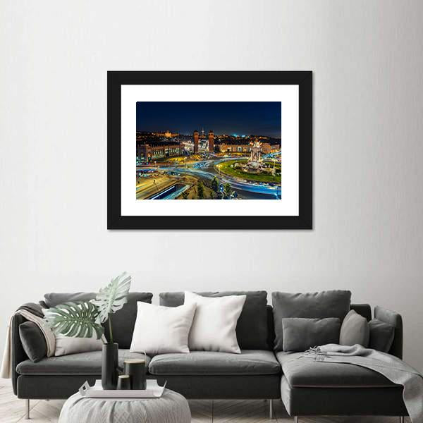 Spanish Square At Night Canvas Wall Art-3 Horizontal-Gallery Wrap-25" x 16"-Tiaracle