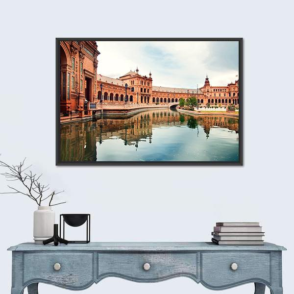 Spanish Square In Sevilla Canvas Wall Art-1 Piece-Floating Frame-24" x 16"-Tiaracle