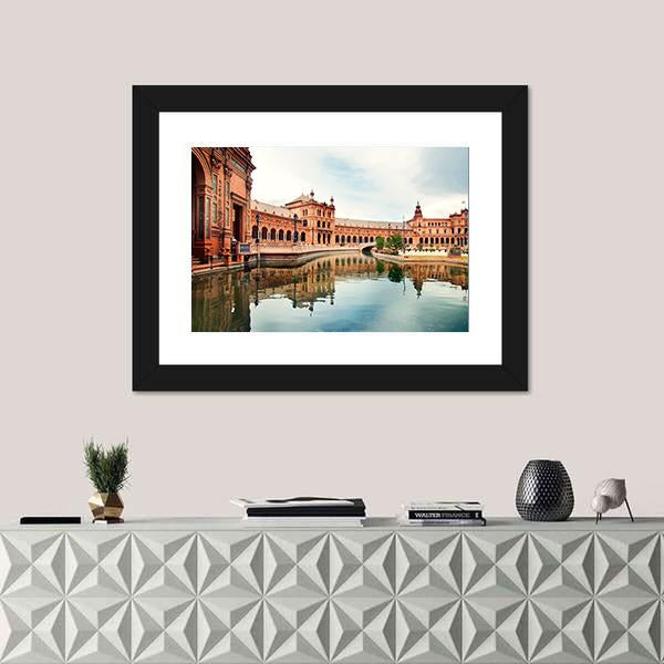 Spanish Square In Sevilla Canvas Wall Art-1 Piece-Framed Print-20" x 16"-Tiaracle