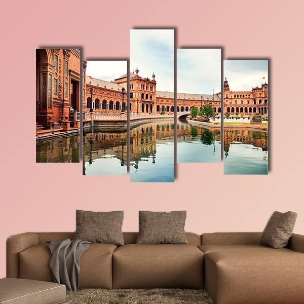 Spanish Square In Sevilla Canvas Wall Art-5 Pop-Gallery Wrap-47" x 32"-Tiaracle