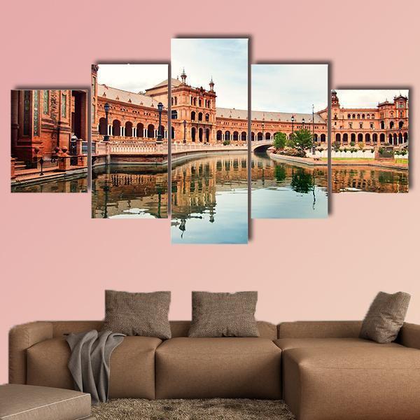 Spanish Square In Sevilla Canvas Wall Art-5 Star-Gallery Wrap-62" x 32"-Tiaracle