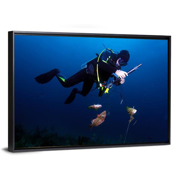 Spear Fisherman With Speargun Canvas Wall Art-3 Horizontal-Gallery Wrap-25" x 16"-Tiaracle