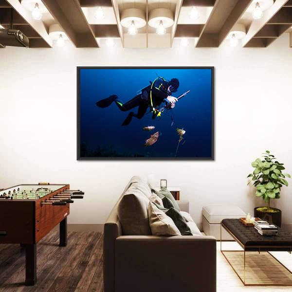 Spear Fisherman With Speargun Canvas Wall Art-3 Horizontal-Gallery Wrap-25" x 16"-Tiaracle