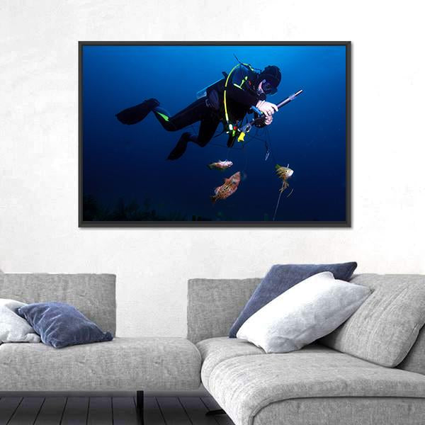 Spear Fisherman With Speargun Canvas Wall Art-3 Horizontal-Gallery Wrap-25" x 16"-Tiaracle