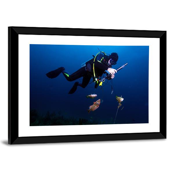 Spear Fisherman With Speargun Canvas Wall Art-3 Horizontal-Gallery Wrap-25" x 16"-Tiaracle