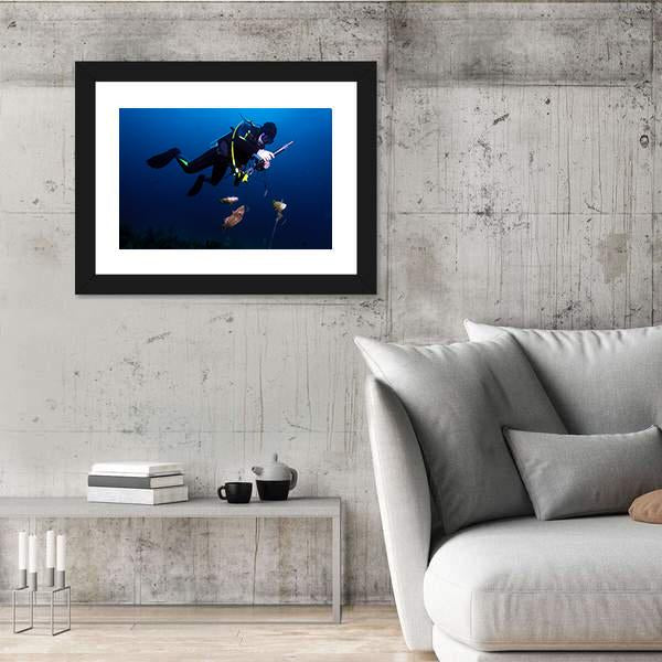 Spear Fisherman With Speargun Canvas Wall Art-3 Horizontal-Gallery Wrap-25" x 16"-Tiaracle