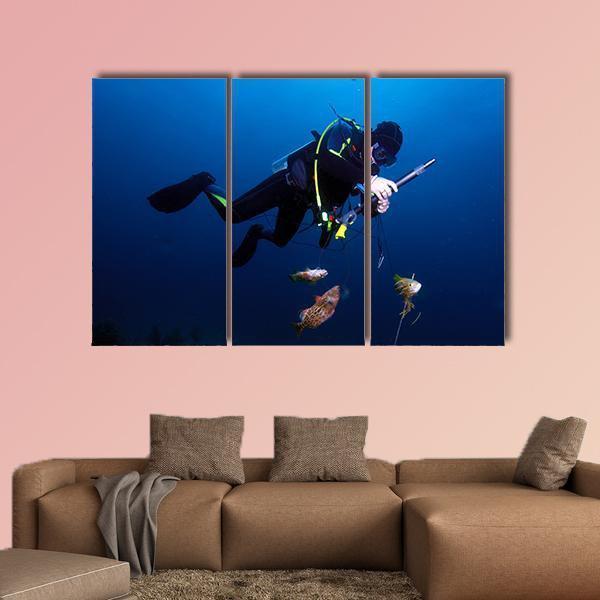 Spear Fisherman With Speargun Canvas Wall Art-3 Horizontal-Gallery Wrap-37" x 24"-Tiaracle