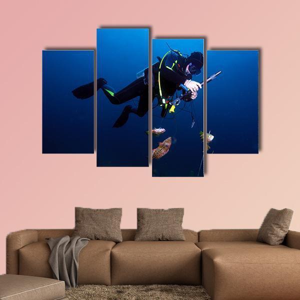 Spear Fisherman With Speargun Canvas Wall Art-4 Pop-Gallery Wrap-50" x 32"-Tiaracle