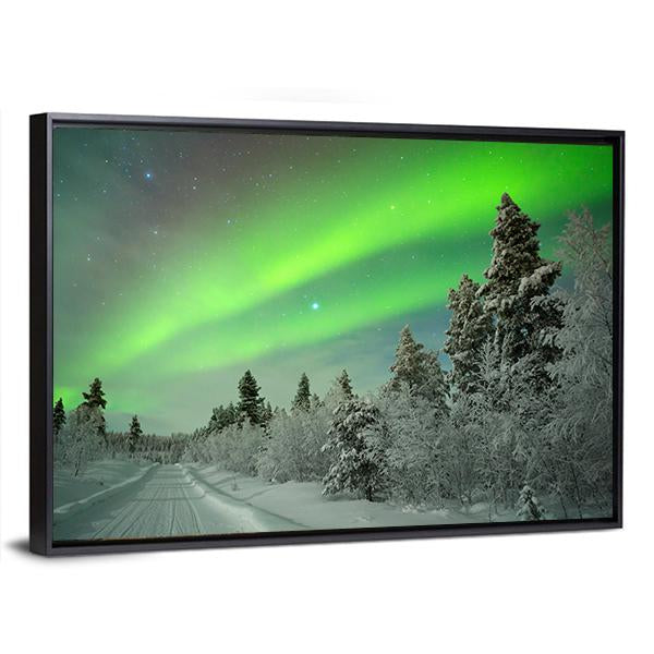 Spectacular Aurora Borealis In Winter Canvas Wall Art-3 Horizontal-Gallery Wrap-25&quot; x 16&quot;-Tiaracle