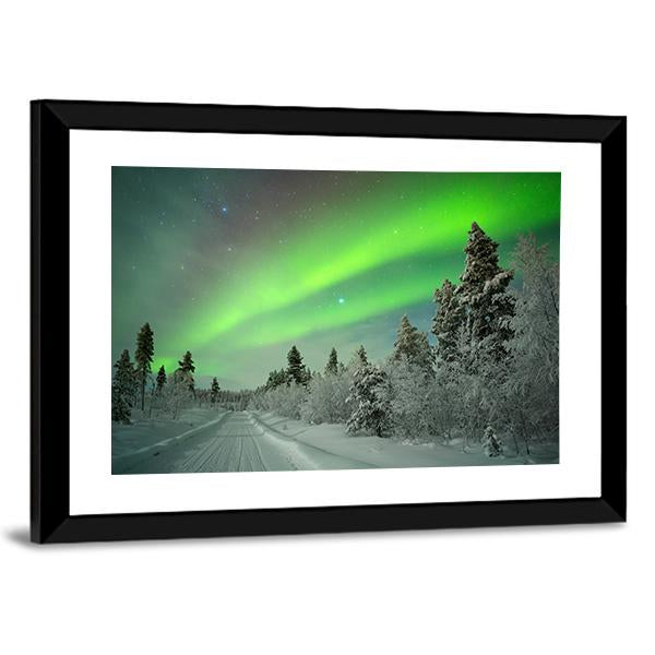 Spectacular Aurora Borealis In Winter Canvas Wall Art-3 Horizontal-Gallery Wrap-25&quot; x 16&quot;-Tiaracle