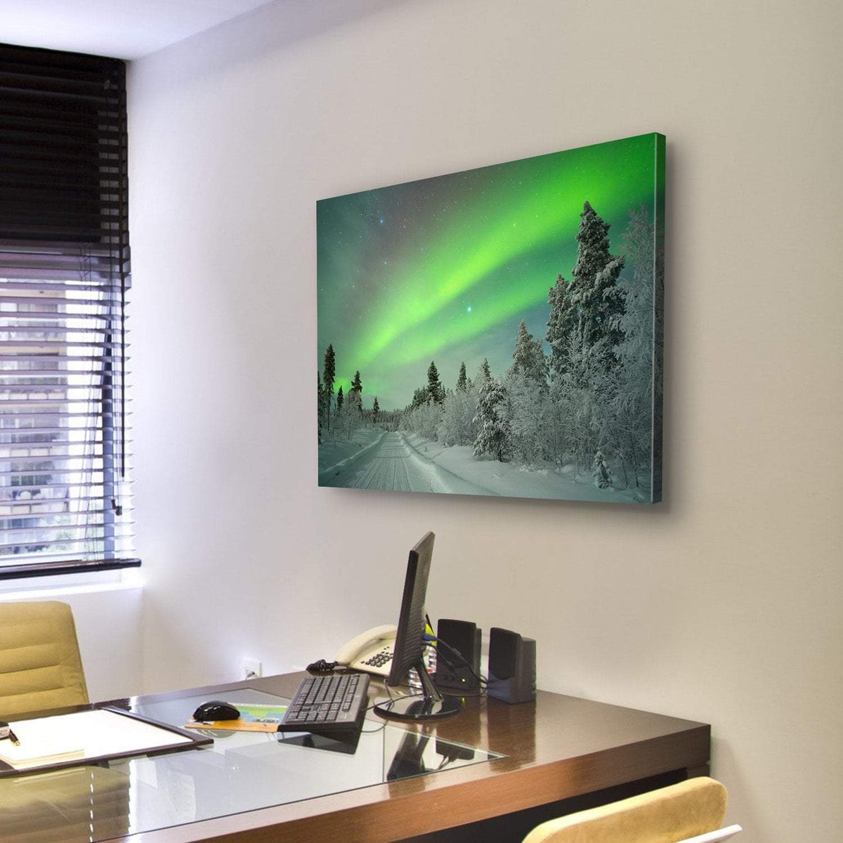 Spectacular Aurora Borealis In Winter Canvas Wall Art-3 Horizontal-Gallery Wrap-25&quot; x 16&quot;-Tiaracle