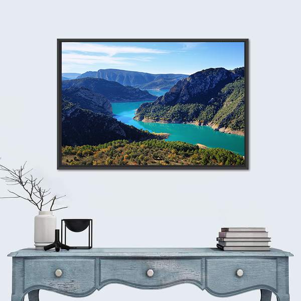 Spectacular Cliff With River Flow Canvas Wall Art-1 Piece-Floating Frame-24" x 16"-Tiaracle