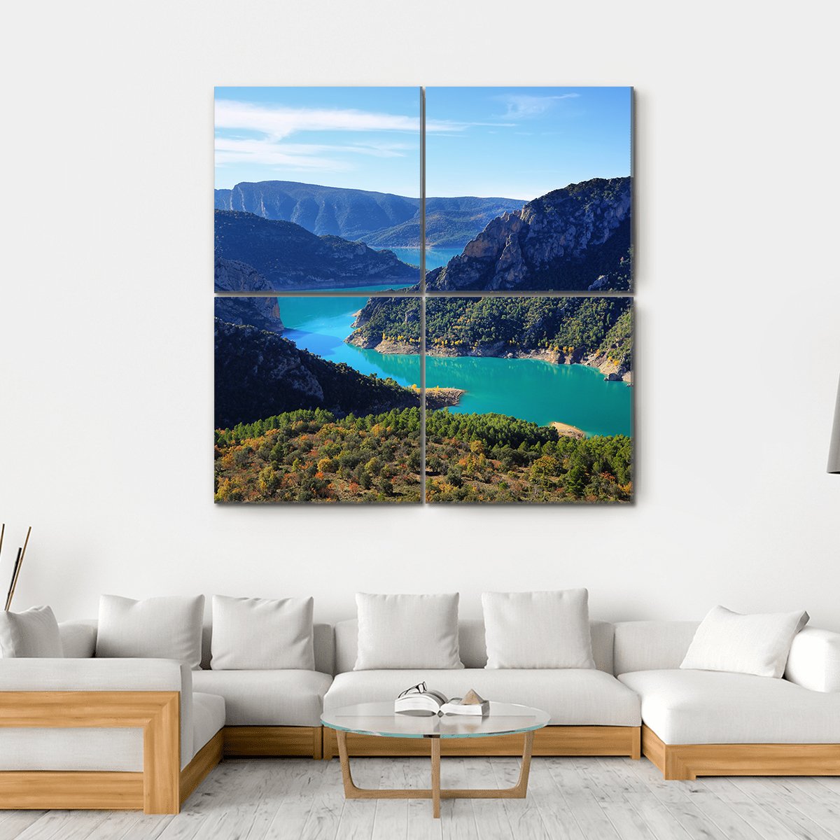 Spectacular Cliff With River Flow Canvas Wall Art-4 Square-Gallery Wrap-17" x 17"-Tiaracle