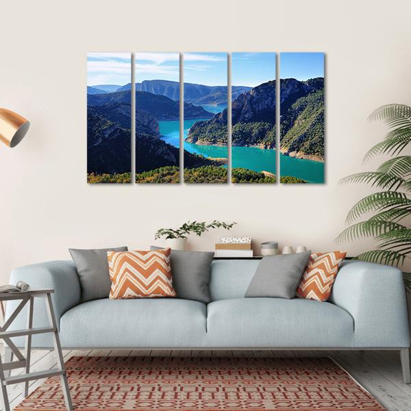 Spectacular Cliff With River Flow Canvas Wall Art-5 Horizontal-Gallery Wrap-22" x 12"-Tiaracle